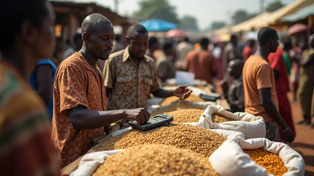 Concerned East African market vendors marking food price changes, illustrating food price volatility for food security policy east africa