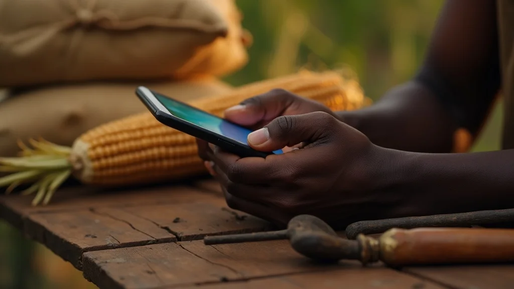 Kenyan farmer using mobile money for farm payments in East Africa