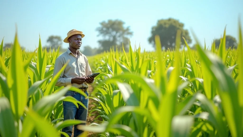 Optimistic Kenyan smallholder farmer inspecting healthy maize, reflecting advances in food security policy east africa