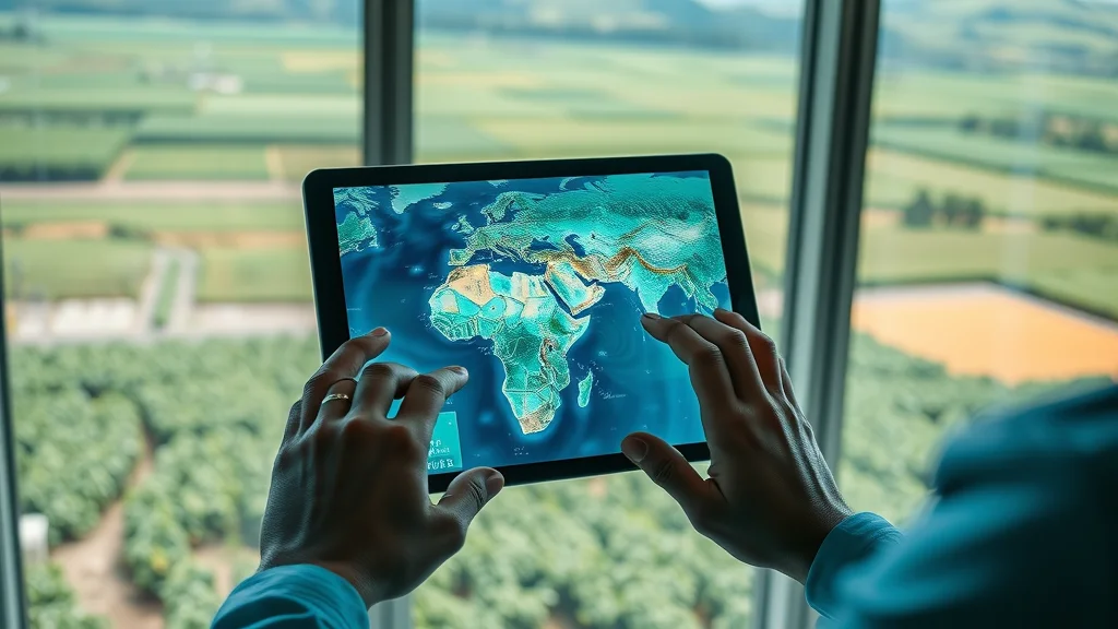Digitized satellite monitoring interface showing African agricultural zones for EU deforestation regulation compliance