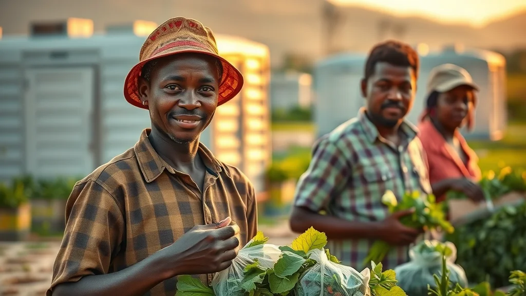 Hopeful African farmers modernizing with new cold storage units, reflecting cold chain infrastructure africa exports improvements