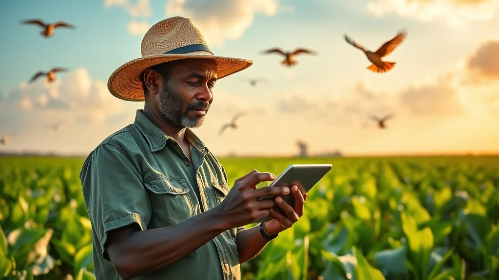 Caribbean smallholder farmer using digital agricultural technology with IoT sensors in the field