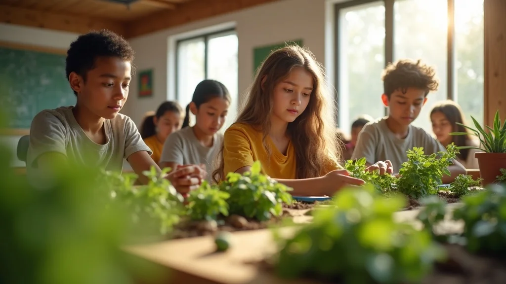Insightful classroom scene with young people engaged in agricultural training for youth agriculture policy incentives