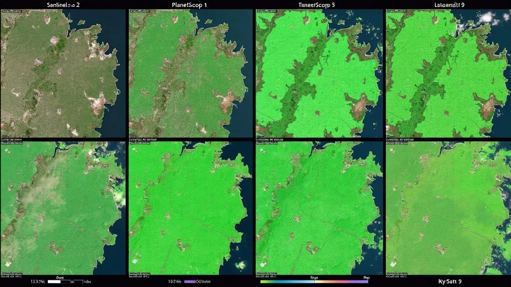 ndvi satellite crop monitoring 2026: Comparative panel of Sentinel-2, PlanetScope, SkySat, Landsat 9 imagery with NDVI overlays on farmland