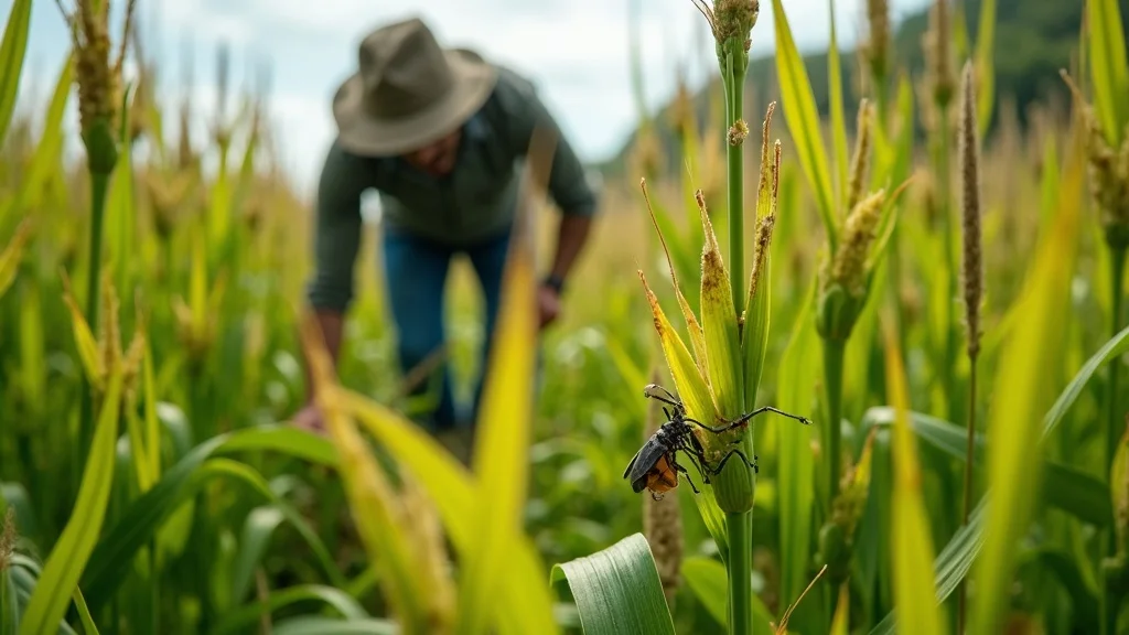 Farmer examining pest-damaged crops, highlighting a cause of post-harvest loss that policies must address