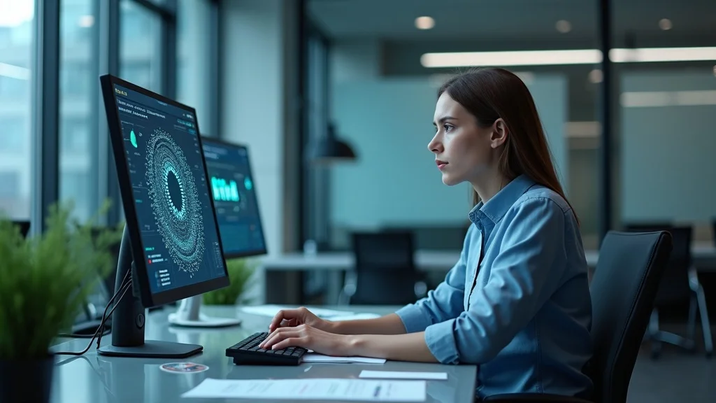 Regulator reviewing AI loan for agriculture compliance dashboard in a modern institutional office