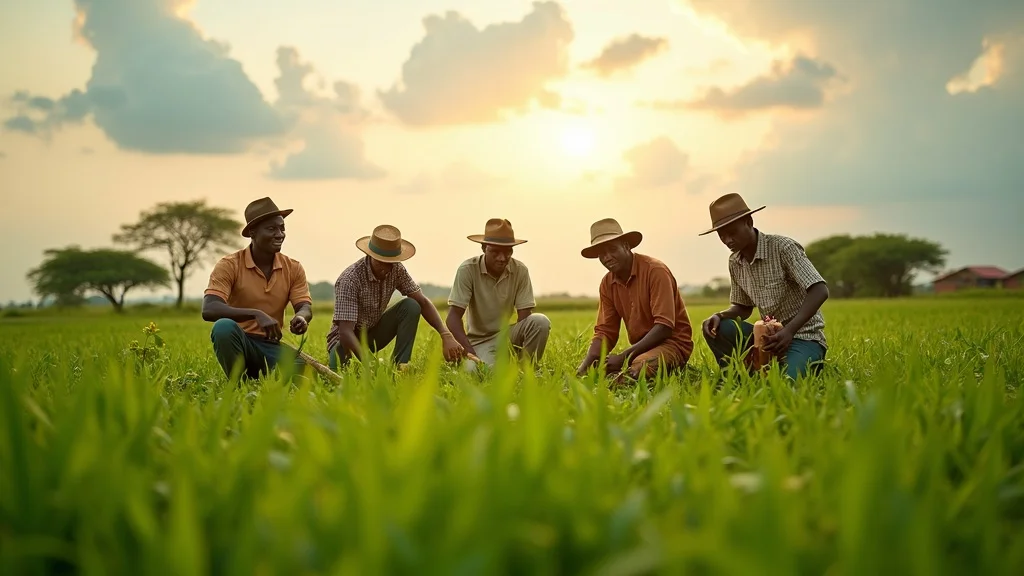 Regional agriculture policy harmonization: African farmers collaborating in a lush, vibrant field.