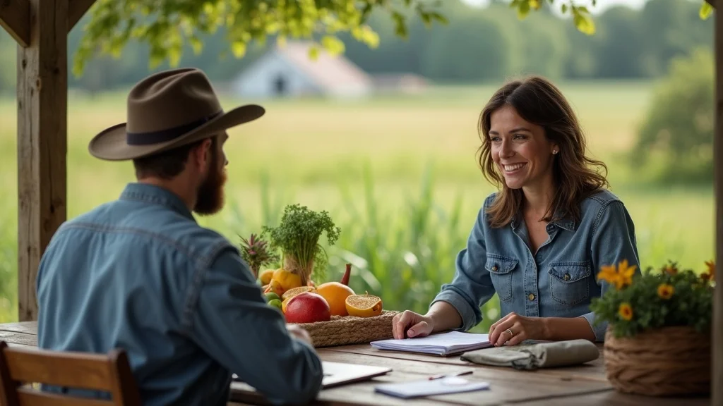 Insurance agent discussing crop insurance policy with a farmer in a rural farmhouse – agricultural insurance policy developing countries