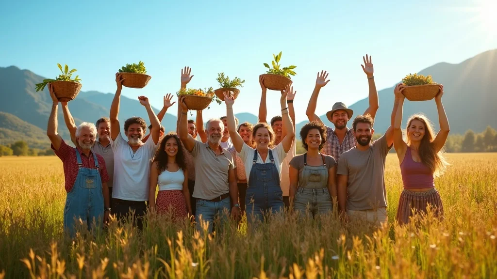 International agricultural cooperative members celebrating policy-driven harvest success