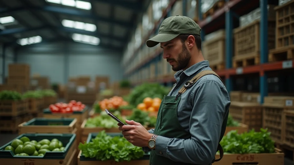 Modern farmer utilizing QR code technology for agricultural cooperative traceability and innovation