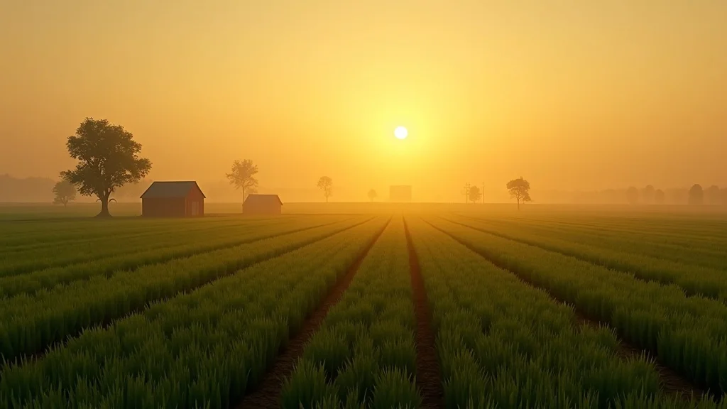 Inspirational sunrise over cooperative farmland symbolizing hope and policy-driven agricultural growth