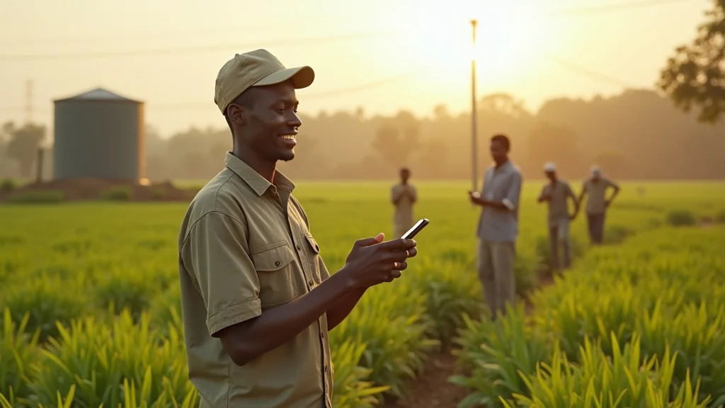 African smallholder farmer entering farm data on smartphone for digital financial identity smallholder farmers.