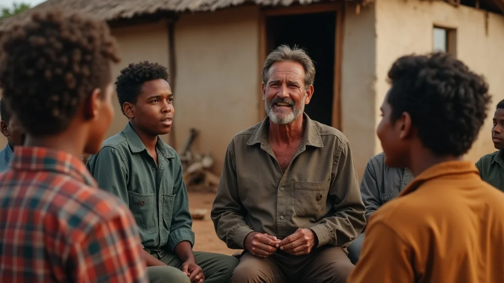 Community group asking and answering questions about agricultural insurance policy – developing countries rural engagement