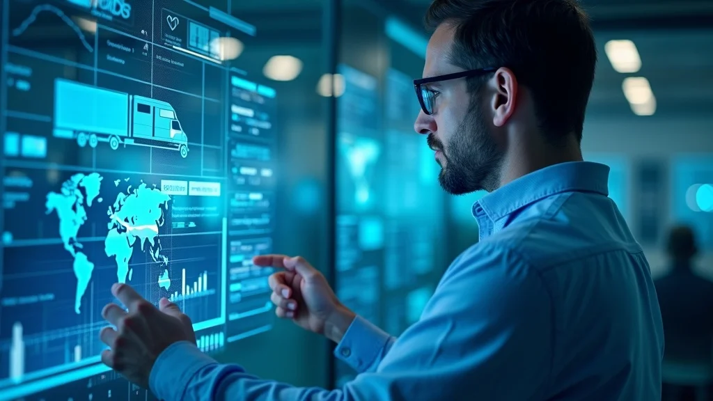 technology-driven global cold chain logistics manager overseeing IoT dashboard and transport