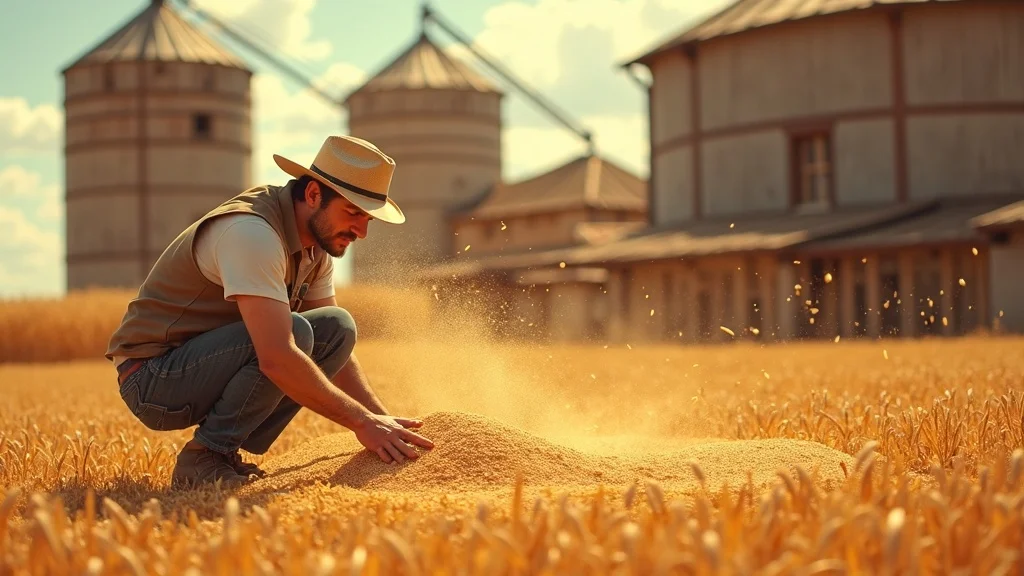 Agricultural worker observing spilled grains, demonstrating post-harvest loss reduction policy importance