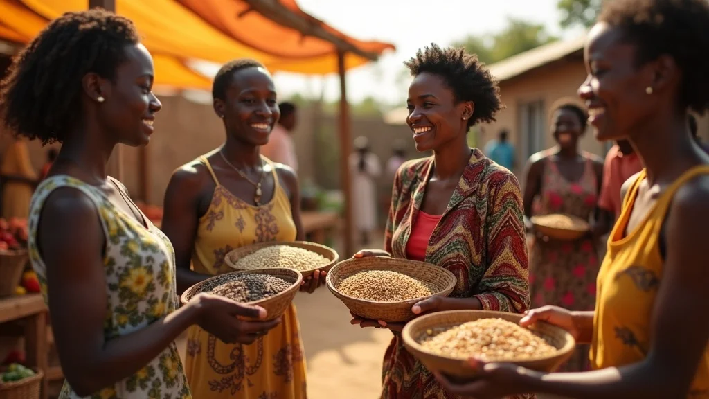 Empowered group of African community farmers sharing seeds, showing engagement and progress in seed certification laws Africa.