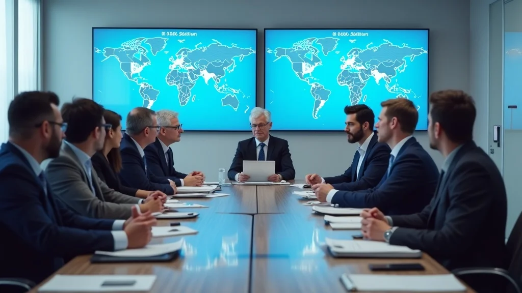 insurance market regulatory boardroom with policy professionals, digital compliance data on screens for digital crop insurance satellite AI 2026