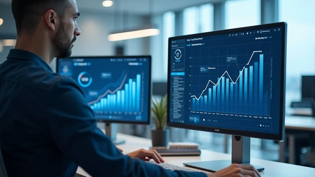 sensor market: Analyst at dashboard, sensor market data and charts, professional office, sensor icons.