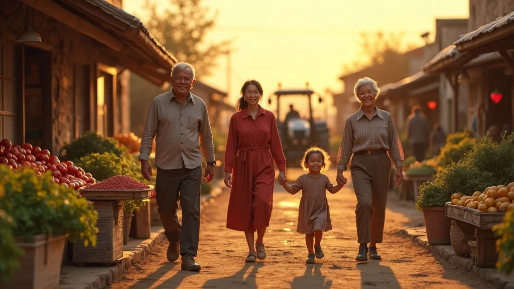 Rural communities benefiting from agricultural cooperatives policy support in a village square